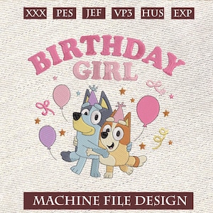 Birday Girl Embroidery, Blue Dog Friends Embroidery Shirt, Magic Kingdom Design Bithday, Gift Bithday Shirt, Design Embroidery Trendy