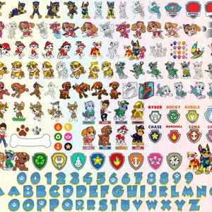 Paw Patrol Designs Layered Pack, Paw Patrol FONTS SVG PNG pack, Kids Birthday Designs, Cartoon Svg, Dog Clipart, Cricut File