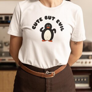 Cute but evil penguin shirt Funny animal lover t-shirt Cute animal graphic shirt Birthday gift animal tee penguin print heavy cotton shirt