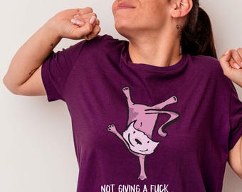Anti-Drama Pink Cat T-Shirt: "Kein Fck" Bio-Baumwolle T-Shirt