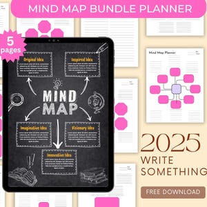Mind mapping tool, Printable Mind Map Template Planner, Brainstorm Diagrams for Study and Creativity, Gift for Students and Professionals
