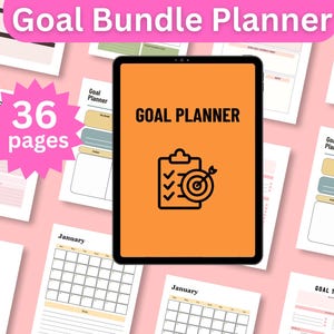 Goal Planner BUNDLE, 2025 Goals Tracker, SMART Goal Setting Kit, New Year, Monthly Habits Reflections, Productivity, Vision Board Printables