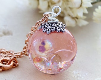 Fairy Necklace, Rose Gold Resin Necklace, Fairy Jewelry, Forest Fairy, Magical Jewelry, Gift for Her, Pink Fairy, Resin Bubble