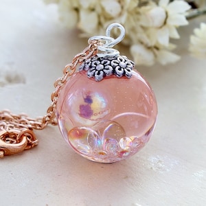 Fairy Necklace, Rose Gold Resin Necklace, Fairy Jewelry, Forest Fairy, Magical Jewelry, Gift for Her, Pink Fairy, Resin Bubble