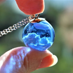 Blue Sky Cloud Resin Necklace, Fluffy White Clouds, Nature Gift for Her, Jewellery for Women, Valentines Gift