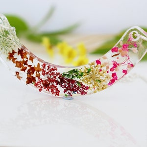 Four Seasons Necklace, Pressed Flower, Flower Bib Necklace, Resin Necklace, Real Flower Jewelry, Gift for Her, Botanical Pendant image 1