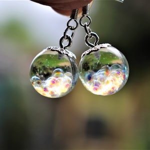 Fairy Earrings, Gift for Her, Bubble Earrings, Rainbow Bubbles, Magical Jewelry, Fairytale Jewelry, Resin Spheres, Birthday Gift image 1