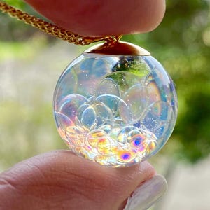 Gold Fairy Bubble Necklace – Rainbow Orb Pendant, Magical Resin Jewellery, Fairycore Gift, Gold Vermeil Chain