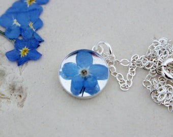 Tiny Minimalistic Sterling Silver Forget me Not Necklace, Real Flower Necklace, Real Flower Jewelry, Inspirational Jewelry, Gift for Her