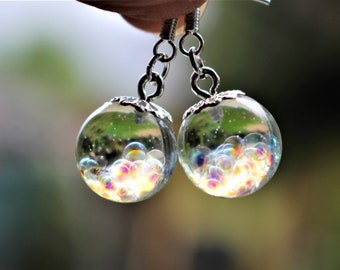 Fairy Earrings, Gift for Her, Bubble Earrings, Rainbow Bubbles, Magical Jewelry, Fairytale Jewelry, Resin Spheres, Birthday Gift