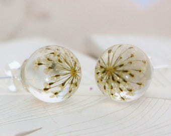 Resin Earrings, Real Flower Earrings, Snowflake Earrings, Queen Annes Lace Flower, Gifts for Her, Flower Lover Gift, Nature Inspired