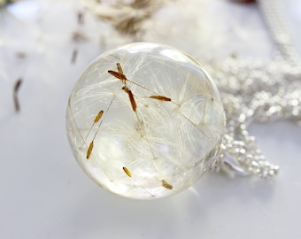 Dandelion Necklace, Fairy Necklace, Make a Wish, Nature Jewelry, Unique Gift, Resin Orb, Fairytale Jewelry, Mothers Day Gift