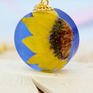 Sunflower Necklace, Real Flower Necklace, Yellow Flower, Sunflower Jewelry, Summer Pendant, Pressed Flower, Christmas Gift, Wishesonthewind