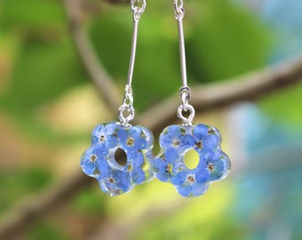 Forget me Not Earrings, Real Flower Earrings, Gift for Her, Resin Earrings, Blue Flower Earrings, Remembrance Jewelry