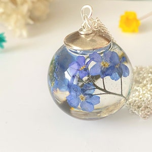Forget me Not Necklace, Real Flower Necklace, Nature Inspired, Resin Necklace, Something Blue, Remembrance Necklace, Bridal Jewellery image 1