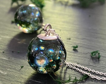 Fairy Resin Bubble Necklace with Real Moss, Botanical Nature Jewellery Gift