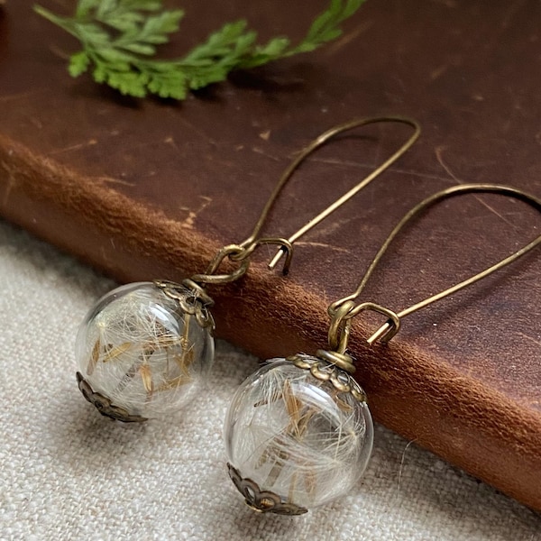 Dandelion Earrings in Glass, Real Seed Jewellery, Nature Gift for Her