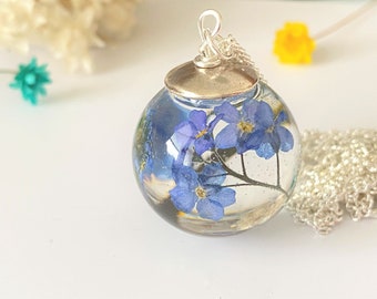 Forget me Not Necklace, Real Flower Necklace, Resin Necklace, Something Blue,  Remembrance Necklace, Mothers Day Gift