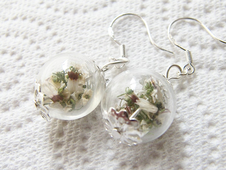 Lucky White Heather Earrings Real Flower Bridal Wedding Bridesmaid, Gift for Her, Boho Wedding, Jewelry For Women image 3