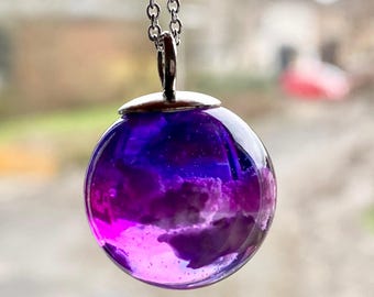 Resin Cloud Necklace: Stormy Twilight Sky, Sterling Silver Chain