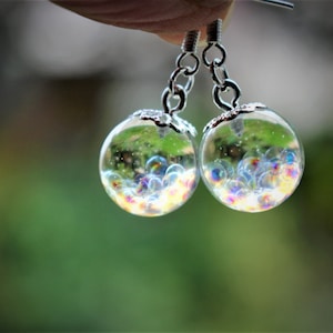 Fairy Earrings, Gift for Her, Bubble Earrings, Rainbow Bubbles, Magical Jewelry, Fairytale Jewelry, Resin Spheres, Birthday Gift image 9