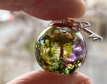 Real Mushroom Necklace, Magic Forest Terrarium Necklace, Woodland Resin Jewellery, Botanical Gift for Her, Nature Inspired