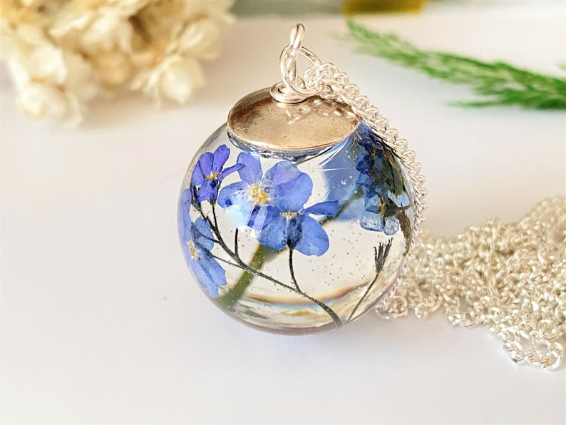 Forget me Not Necklace, Real Flower Necklace, Birthday Gift, Nature Inspired, Resin Necklace, Something Blue, Remembrance Necklace image 3
