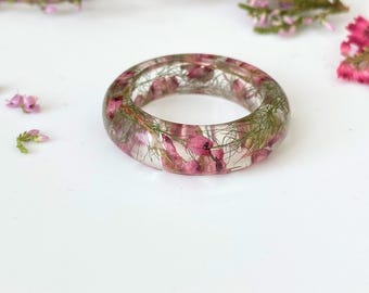 Scottish Heather Resin Ring, Dried Flower Jewelry, Promise Ring for Her