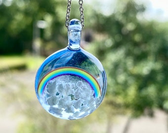 Sky Cloud Rainbow Necklace, Resin Jewellery, Nature Jewelry, Gift for Daughter, Whimsical Gift for Her