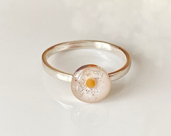 Senfkorn Ring: Sterling Silber, funkelnder Harz Schmuck, Versprechen Ring für Sie