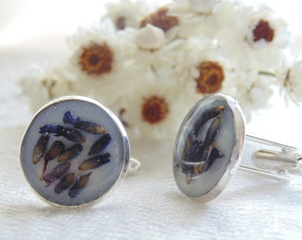 Lavender Cufflinks Real Flower, Nature Jewelry, Cuff  Links, Gift for Husband, Fathers Day, Boyfriend Gift