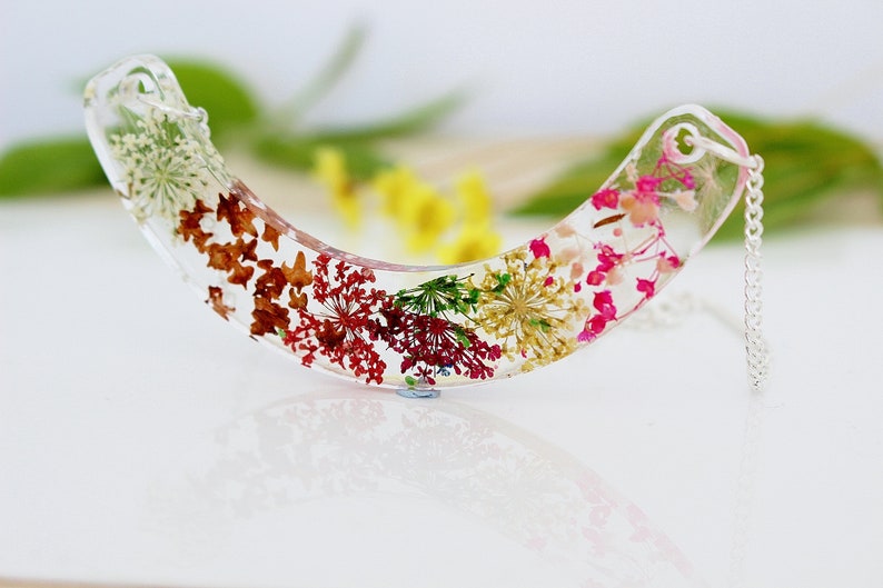 Four Seasons Necklace, Pressed Flower, Flower Bib Necklace, Resin Necklace, Real Flower Jewelry, Gift for Her, Botanical Pendant image 1