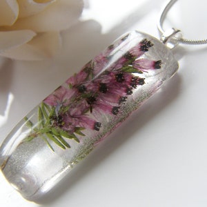 Heather Pendant, Gift for Her, Real Flower, Botanical Necklace, Nature Jewelry, Eco Friendly, Purple Scottish Heather, Gift for Her image 2