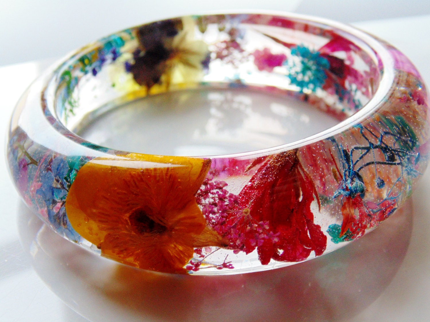 Flower Resin Bangle Eco Friendly Resin Bracelet Pressed Etsy