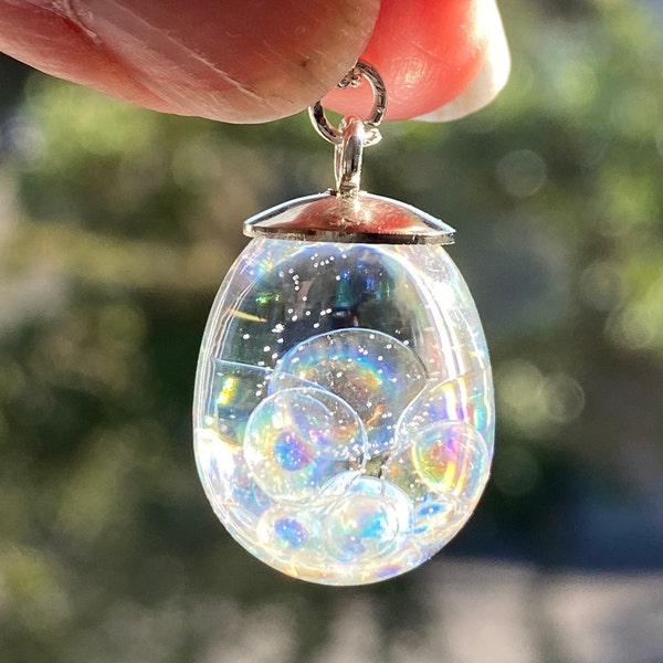 Collier Fairy Bubble Teardrop, Bulles magiques, Bijoux arc-en-ciel, Cadeau pour fille, Bijoux en résine