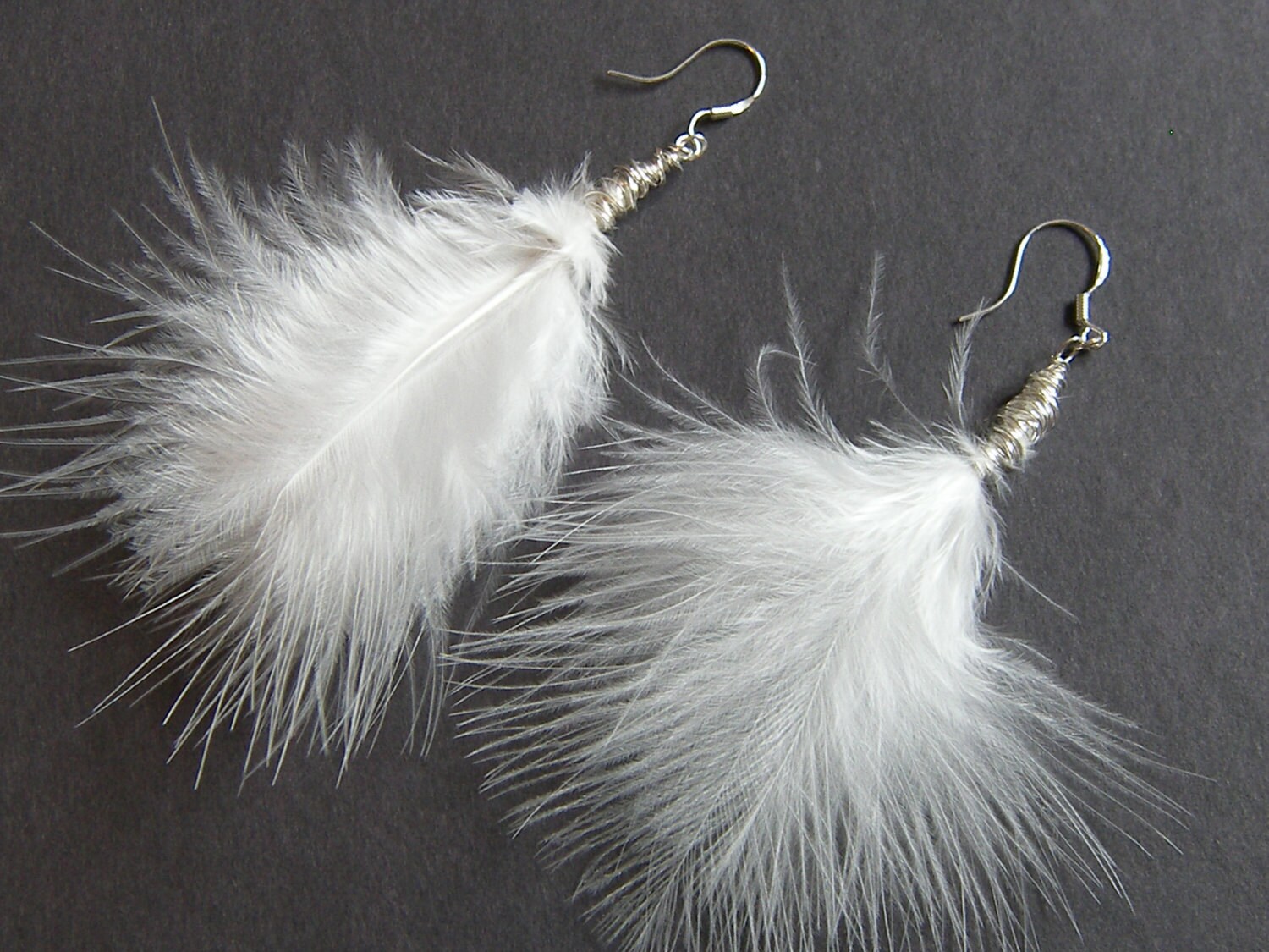 White Feather Earrings Marabou Feathers Angel Earrings Etsy