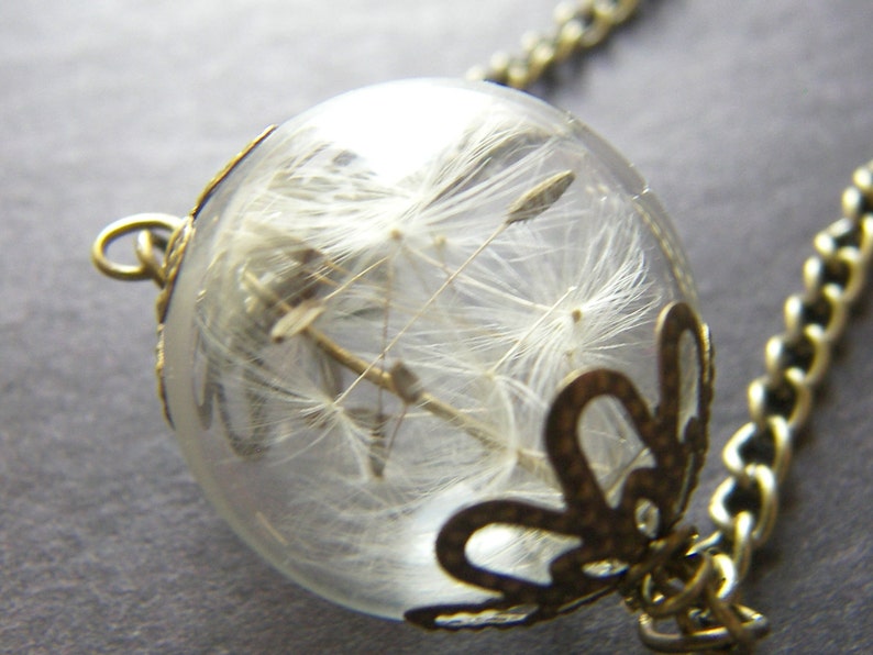 Dandelion Necklace, Dandelion Wishes, Glass Globe Pendant, Dried Flower, Wishesonthewind, Gift for Her, Bridal Jewelry image 2
