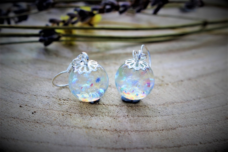 Fairy Earrings, Gift for Her, Bubble Earrings, Rainbow Bubbles, Magical Jewelry, Fairytale Jewelry, Resin Spheres, Birthday Gift image 7