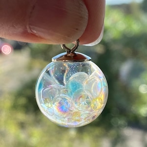 Magical Crystal Ball Necklace, Fairy Necklace, Rainbow Bubbles, Gift for Her, Resin Jewellery, Aurora Borealis