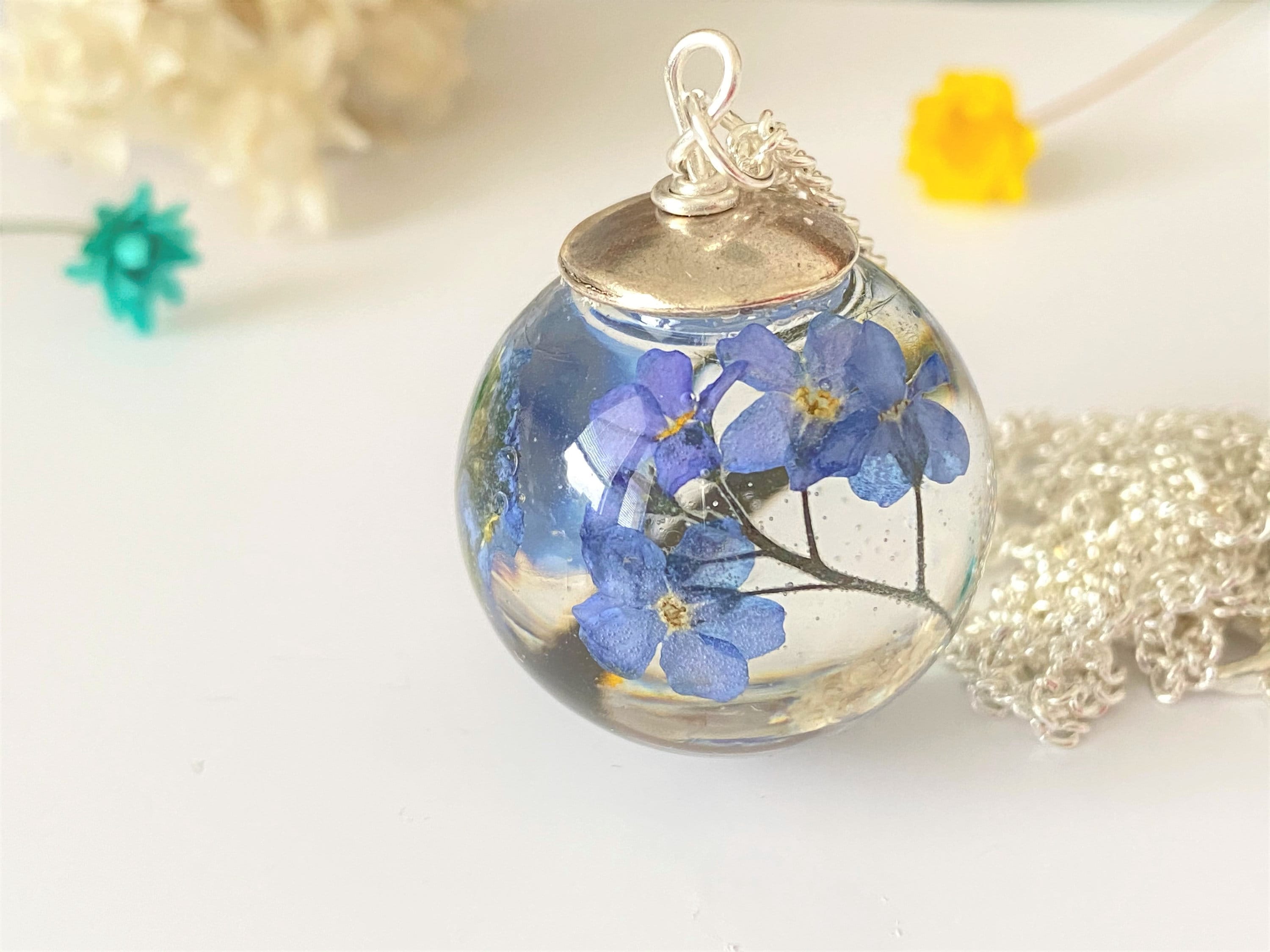flower choker blue flowers embroidered necklace flower necklace forget me not flower small flower pendant botanical embroidery