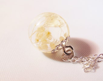 Real Flower Necklace, Resin Necklace, Dainty Necklace, Wishes on the Wind, Gift for Her, Nature Jewelry, Babies Breath