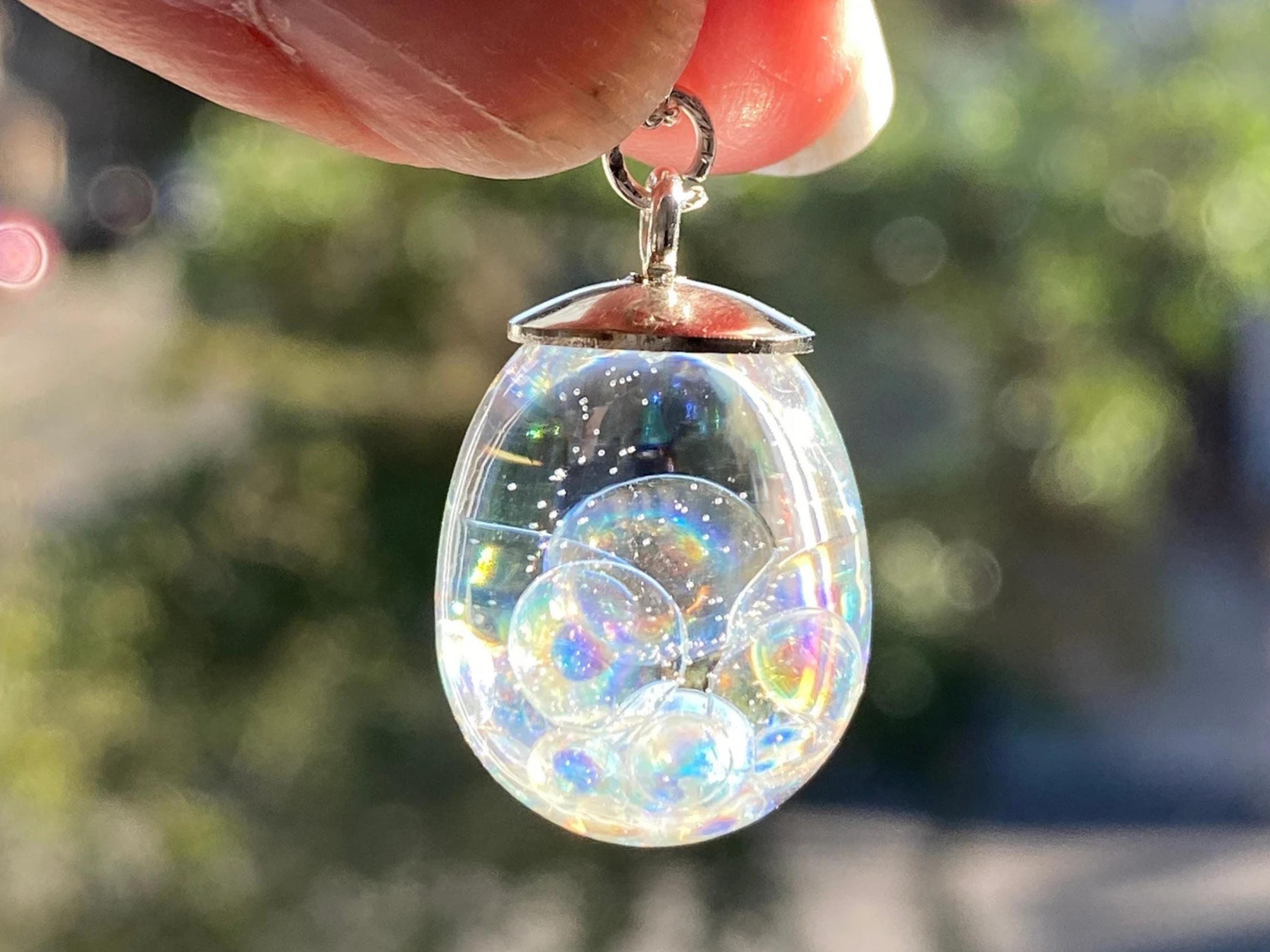 Fairy Bubble Teardrop Necklace, Magical Bubbles, Rainbow Jewellery, Gift for Daughter, Resin Jewellery
