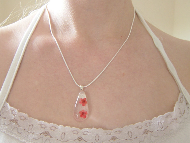 Teardrop Poppy Necklace, Pretty Necklace, Eco Friendly Resin, Flower Necklace, Gift for Mom, Jewelry for Women, Sister, Mum, Girlfriend image 2