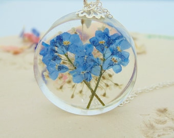 Vergissmeinnicht Halskette, Spitze Blume, echte Blume Schmuck, Botanisches Geschenk, 2 Way Wear, Wildflower Anhänger, Geschenk für Sie