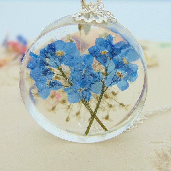 Forget me Not Necklace, Lace Flower, Real Flower Jewelry, Botanical Gift, 2 Way Wear, Wildflower Pendant, Gift for Her