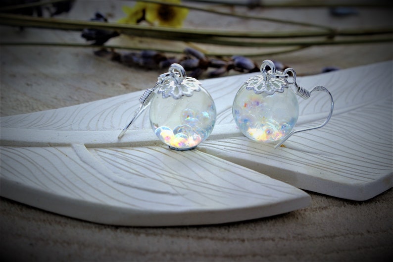 Fairy Earrings, Gift for Her, Bubble Earrings, Rainbow Bubbles, Magical Jewelry, Fairytale Jewelry, Resin Spheres, Birthday Gift image 8