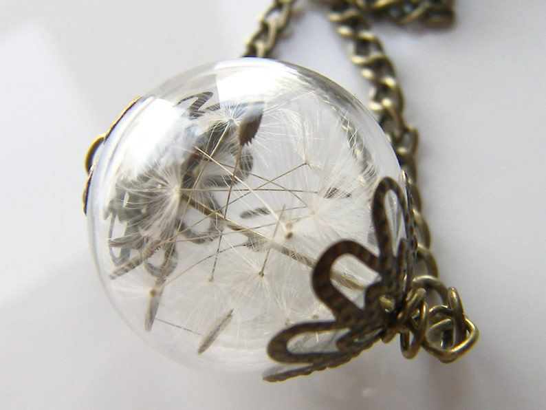 Dandelion Necklace, Dandelion Wishes, Glass Globe Pendant, Dried Flower, Wishesonthewind, Gift for Her, Bridal Jewelry image 1