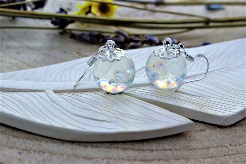 Fairy Earrings, Gift for Her, Bubble Earrings, Rainbow Bubbles, Magical Jewelry, Fairytale Jewelry, Resin Spheres, Birthday Gift image 4