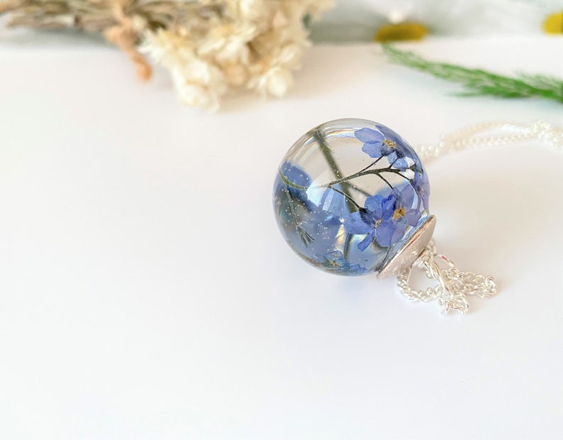 Forget me Not Necklace, Real Flower Necklace, Birthday Gift, Nature Inspired, Resin Necklace, Something Blue, Remembrance Necklace image 2