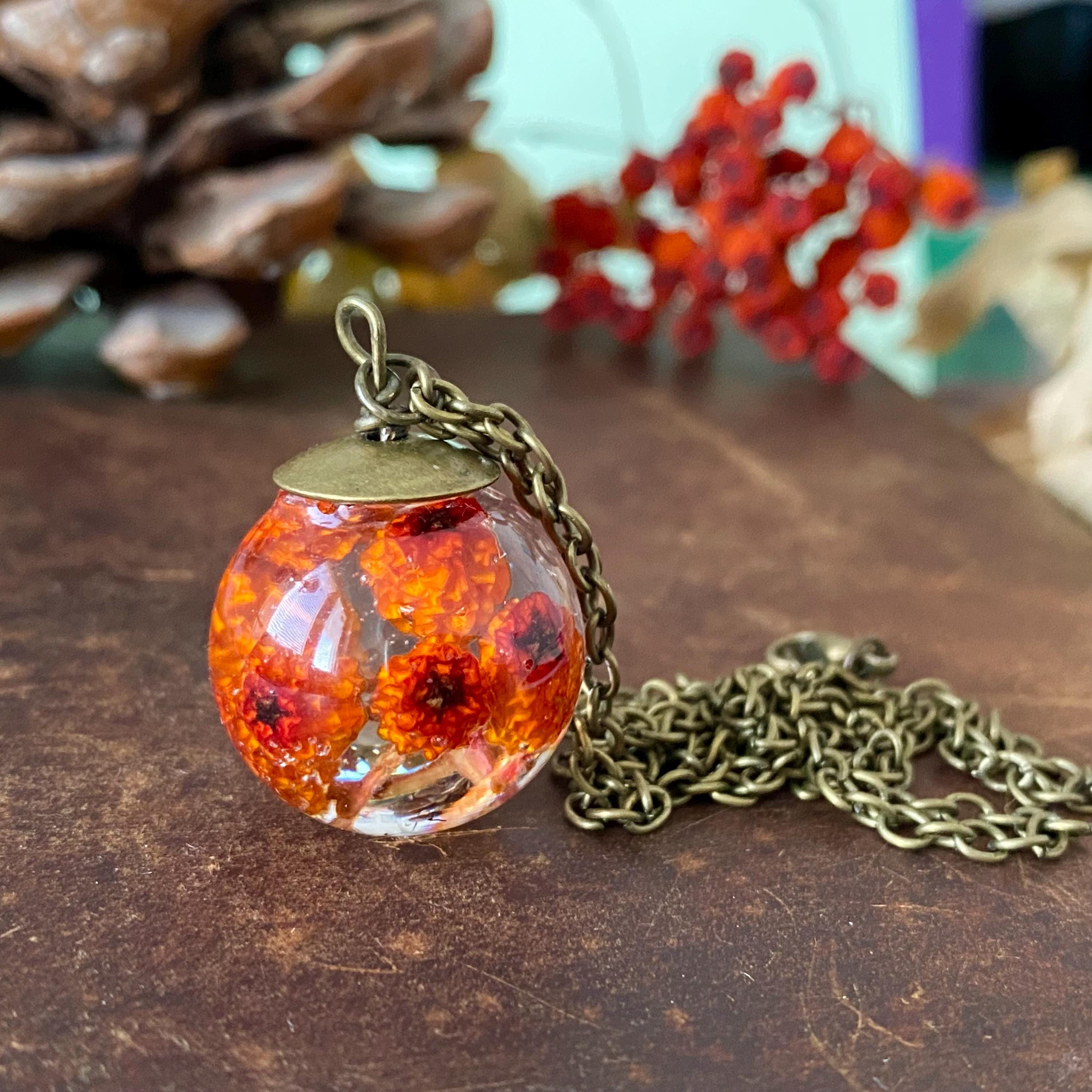 Real Rowan Berry Necklace – Autumn Resin Pendant – Forest Talisman